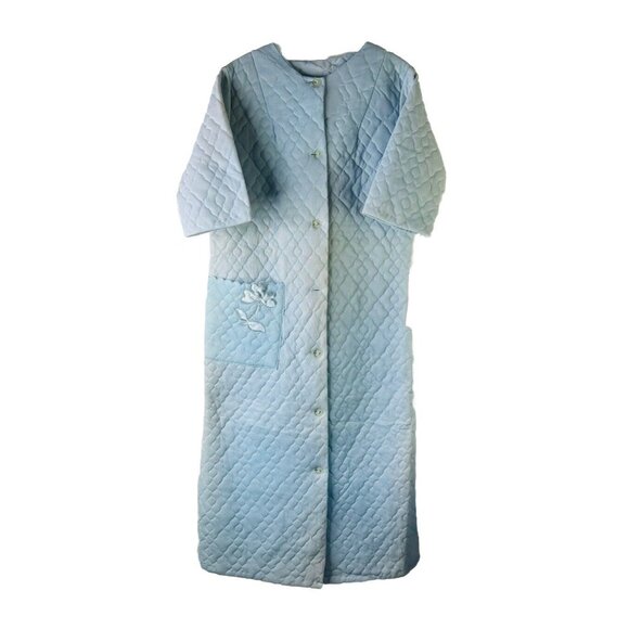 NOS VTG 70s Blue Quilt Coat Quilted Robe Blue USA Romantic